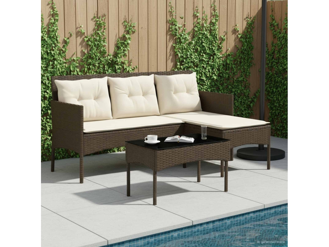 Vidaxl Conjunto de Sofá de Jardim com Almofada 2 Pcs Vime Pe