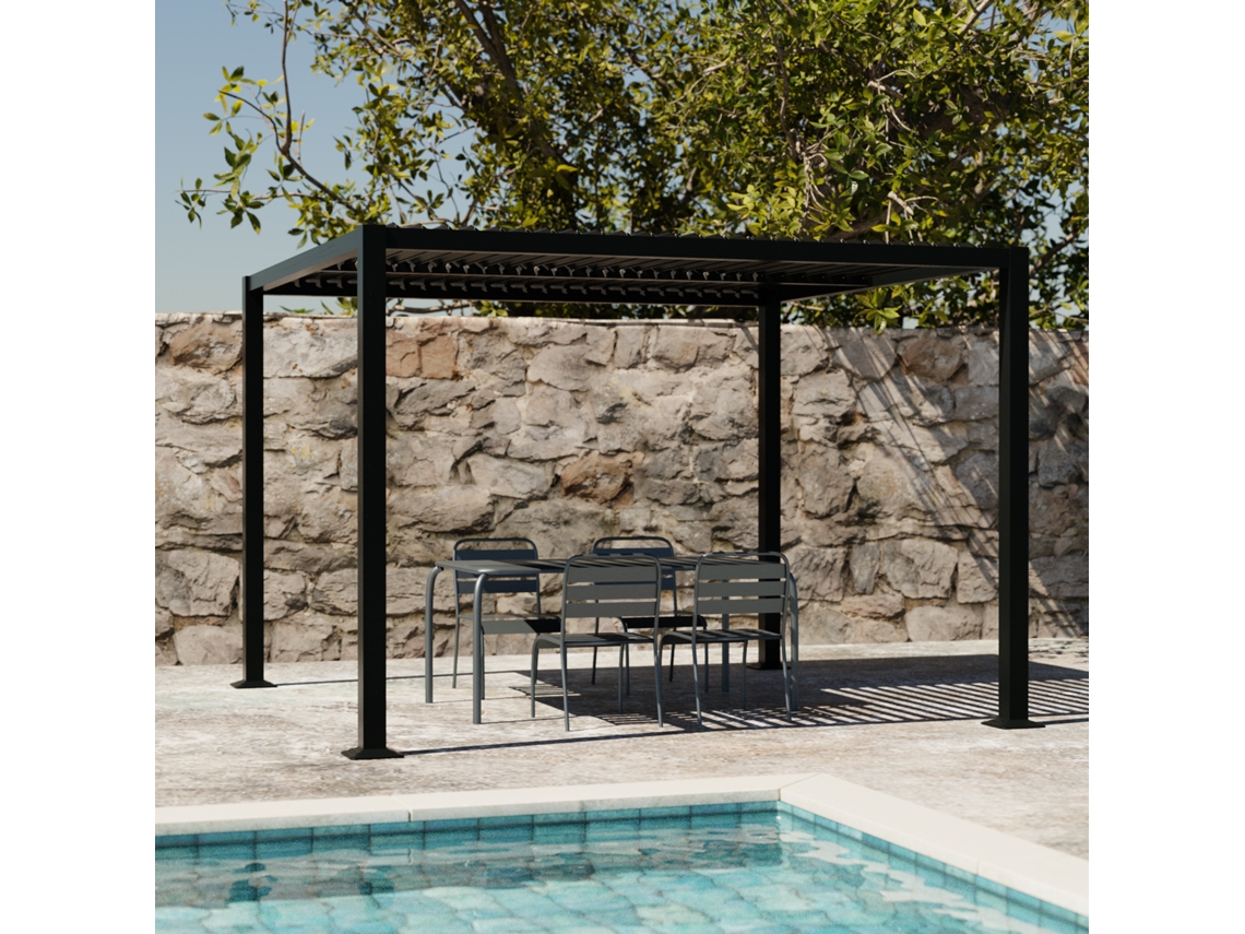 3x3m Pérgola Com Persiana, Alumínio E Aço Com Lâminas Ajustáveis, Preto Sweeek