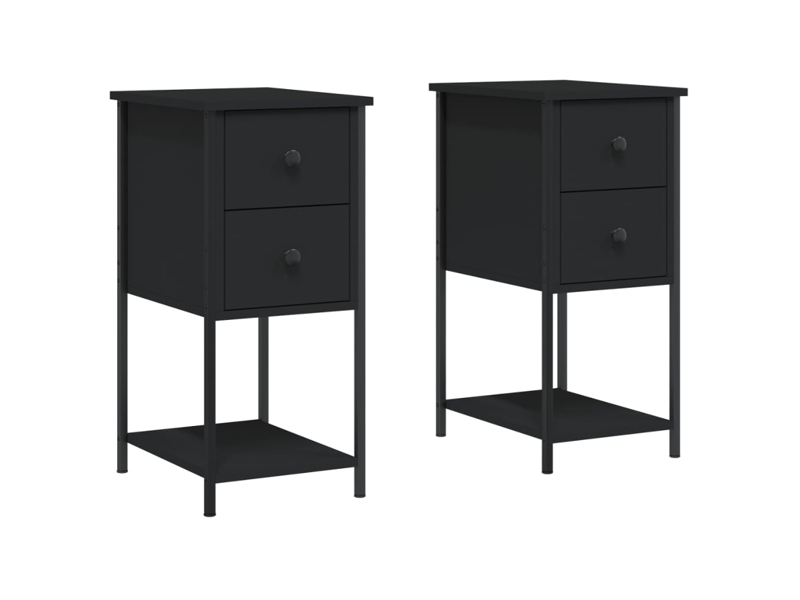 Conjunto de 2 Mesas de Cabeceira Derivados de Madeira Preto MAISON EXCLUSIVE (32x42x70 cm)