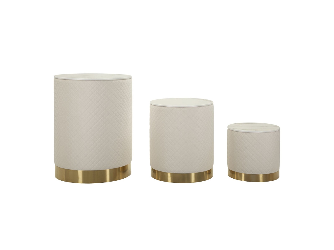 Conjunto de 3 pufes MF770, madeira, bege, 60x60x80 cm, Epikasa