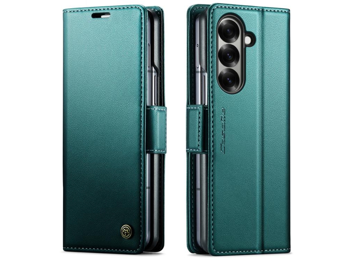 Capa Para Samsung Galaxy Z Fold 7 De Couro Rfid Antirroubo Com Textura De Lichia E Fivela Borboleta Verde