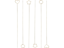 Conjunto de 30 alfinetes de metal dourado em formato circular, de coração e de estrela, ideais para decorar cartões e flores.