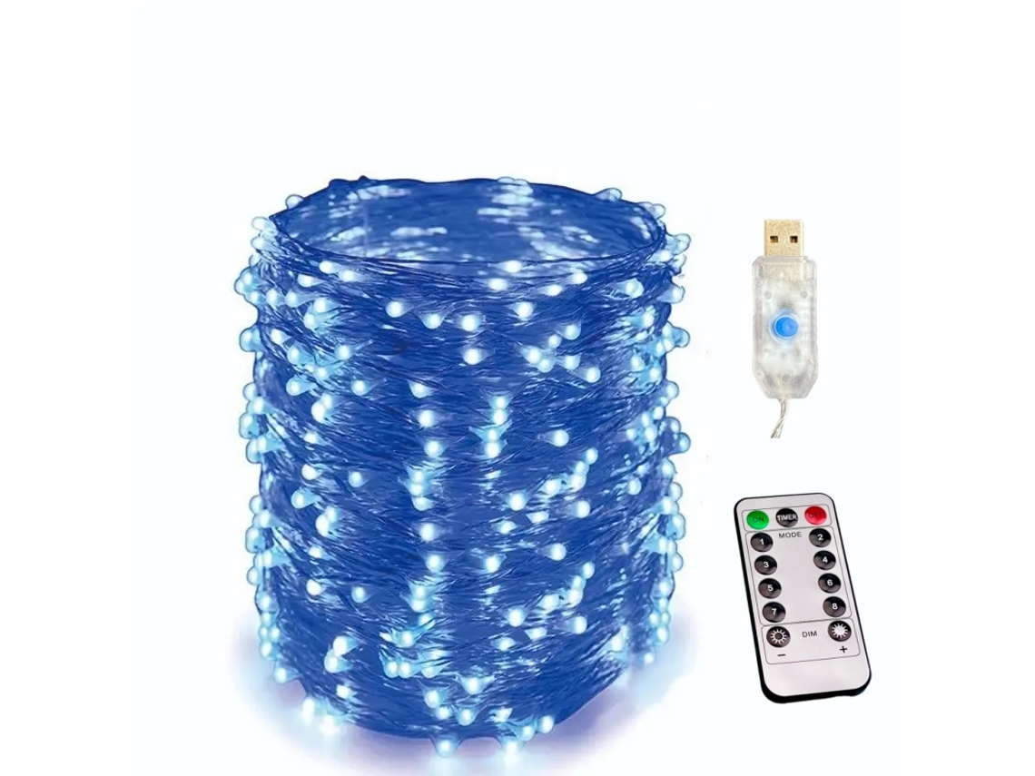 (2m20 Leds Azuis) Cordão De Luzes Led Usb Com Controle Remoto E 8 Modos.