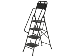 Escada Dobrável Com 4 Degraus De Metal Com Apoio Para Os Braços E Suporte Para Ferramentas Carga Máxima 150 Kg 50x83x157,5 Cm Preto