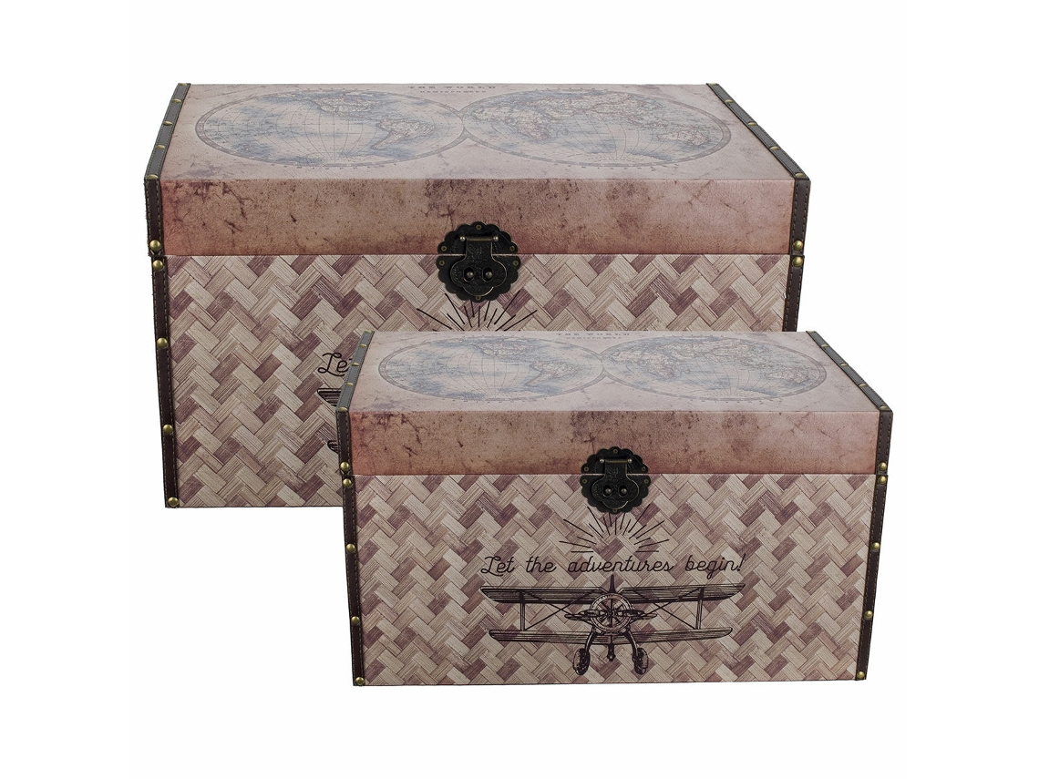 Conjunto de Baús SIGNES GRIMALT Mapa Do Mundo Pvc Madeira Mdf 41x39x70 cm