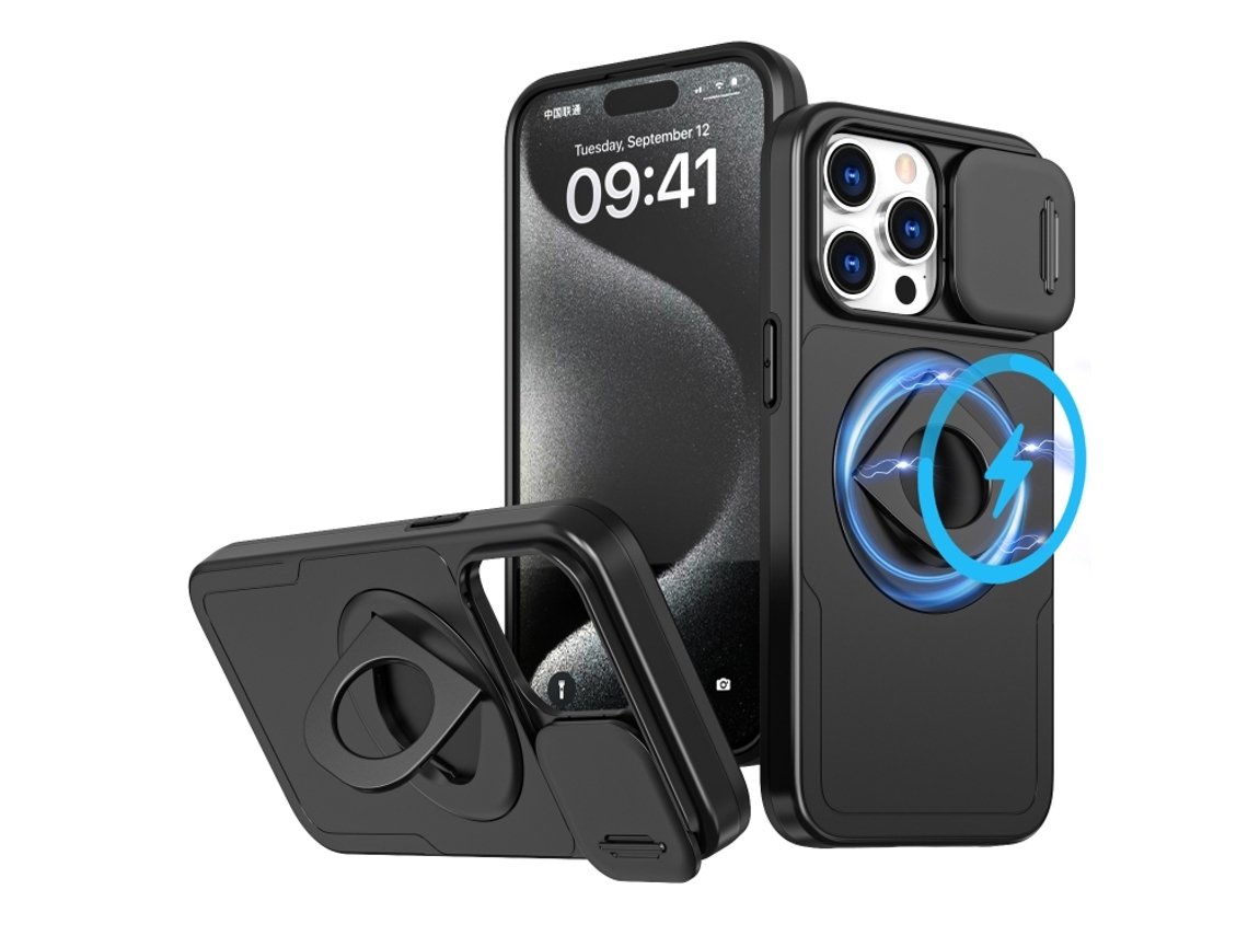 Capa Zruxe Compativel Com Iphone 15 Pro Max (camshield Magsafe - Ring Holder - Armor - Preto)