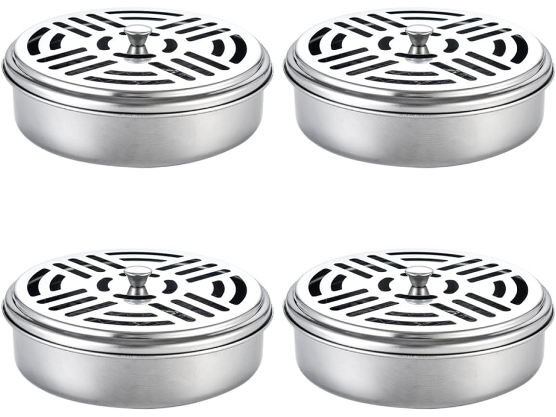 Suporte Para Espiral Repelente De Mosquitos Em Aço Inoxidável, Prateado, Com Design Vazado E Textura Lisa, Para Sala De