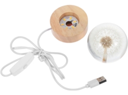 Luminária De Mesa Em Formato Bola Cristal Com Flor Preservada E Base