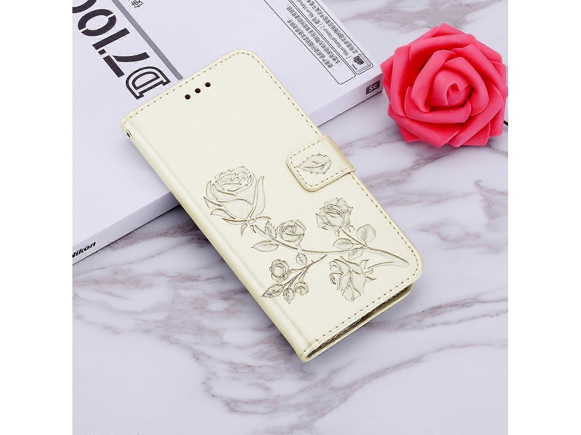 Capa De Celular De Couro Sintético Com Relevo De Rosa