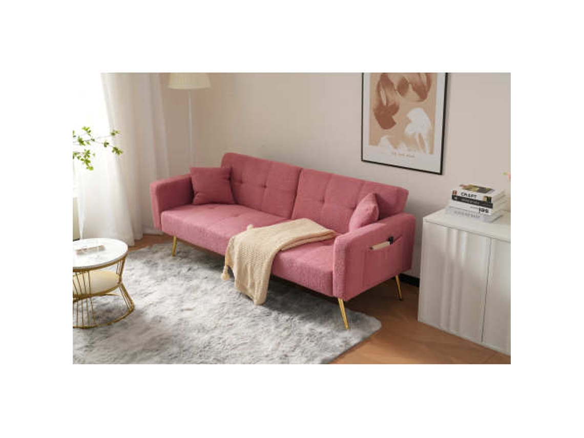 Sofá Cama Com Função De Cama, Ângulo Ajustável, Pernas Douradas, Com Almofadas E Bolsos Laterais De Armazenamento Liptaptyn