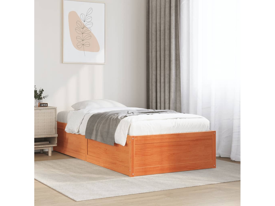 Cama Sem Colchão 90x190 Cm Madeira De Pinho Maciça Castanho-mel