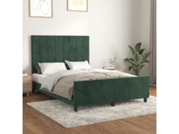 Estrutura De Cama Sem Colchão 140x200 Cm Veludo Verde-escuro