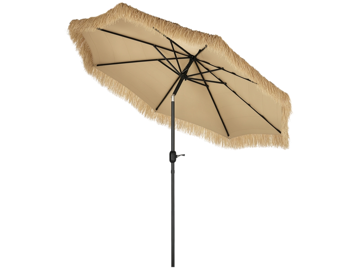 Guarda sol Jardim redondo com cobertura de palha e manivela, Ø265x250cm, caqui