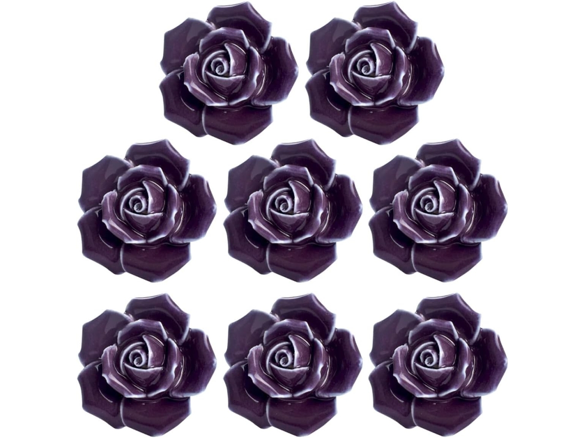 Conjunto De 8 Puxadores Cerâmica Em Formato Rosa Para Móveis