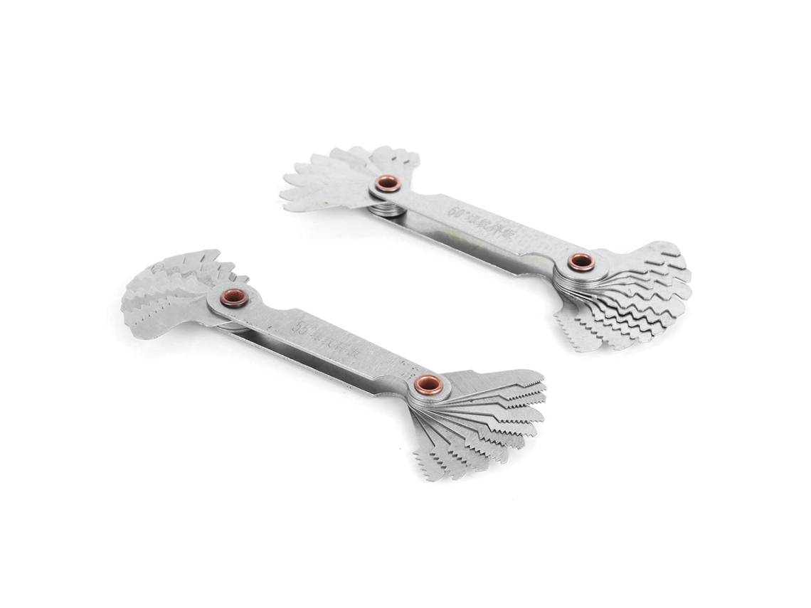 Conjunto De 2 Calibradores Rosca Em Aço Inoxidável, 60° E 55° Em Polegadas, Ferramenta Com Passo Em U De 20mm Para