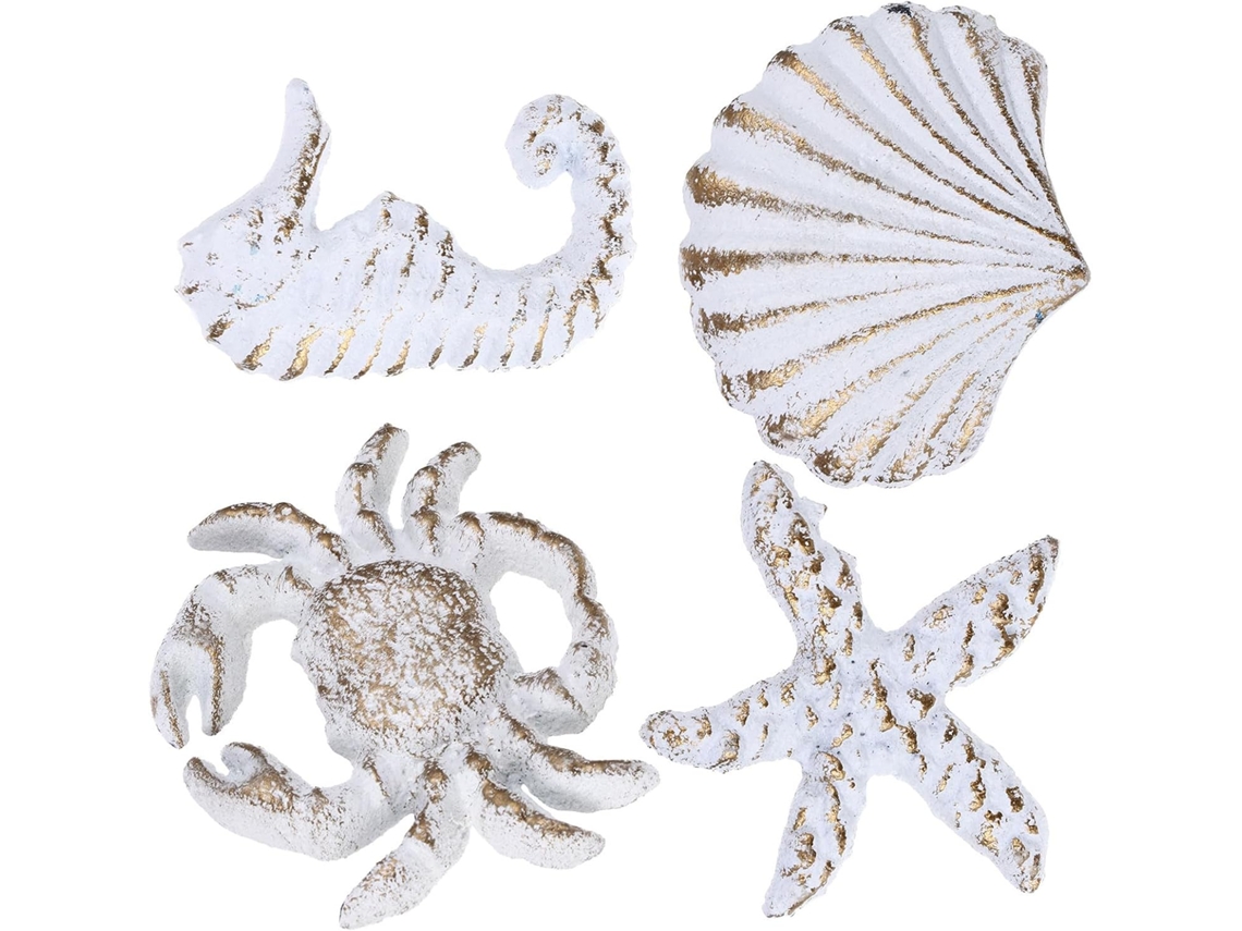 Conjunto De 4 Puxadores Gaveta Hohopeti Com Animais Marinhos Vintage – Náuticos Ferro Fundido Branco Para Cômodas