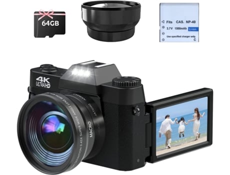 Ccn Câmera Digital 4k 48mp Câmera De Fotos Com 180° Flip 3,0 De Tela 16x Zoom Digital Câmera Compacta Com Grande Angular E Lente Macro Yuysan Preto