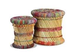 Vidaxl Bancos Com Detalhes Chindi 2 Pcs Bambu Multicor