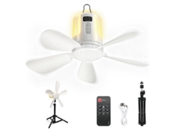 Ventilador De Teto Recarregável De 40 Cm Com Luz E Suporte Dobrável, Ventilador Portátil Para Camping, Branco W, Uso Externo, Barraca, Gazebo