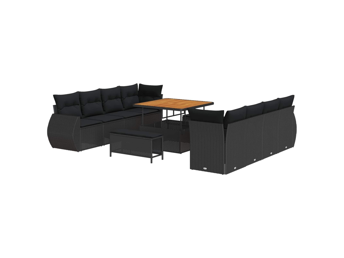 Vidaxl Conjunto De Sofá De Jardim 11 Unid. Preto Vime Pe