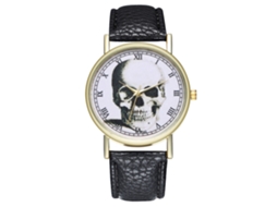 Reloj De Muñeca Casual De Cuero Pu Con Calavera Y Números Romanos Negro