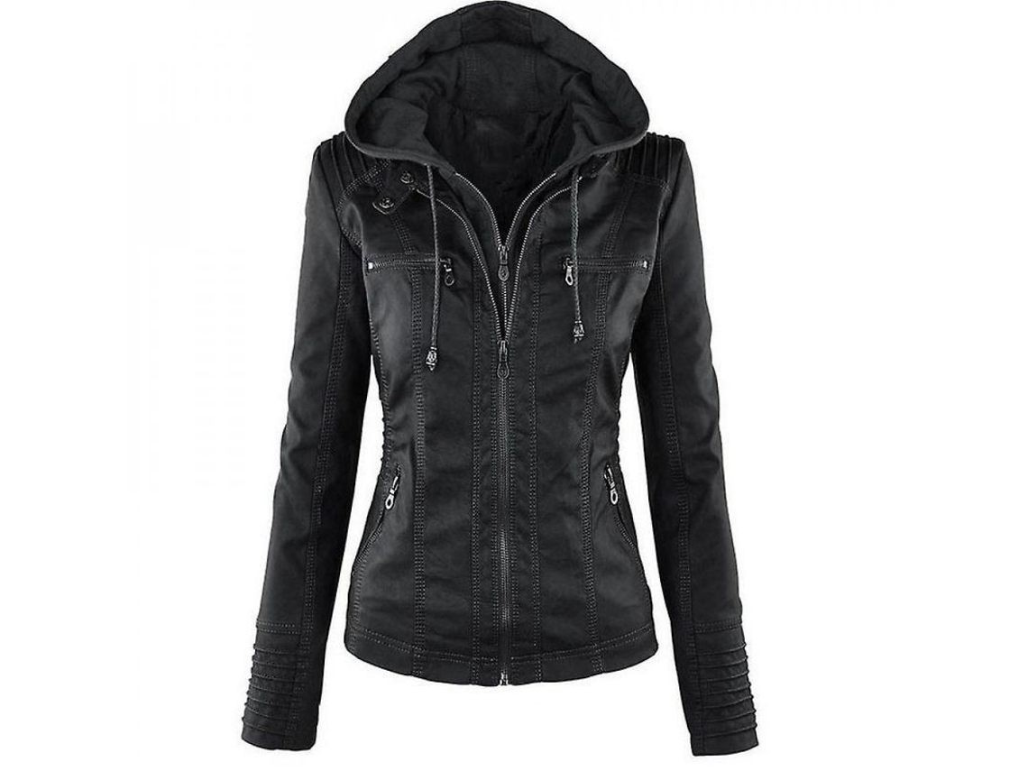 2026 chaqueta de Couro Pu para Mulher Biker Moto Chaqueta Corta Plus Size Sfk M Negro