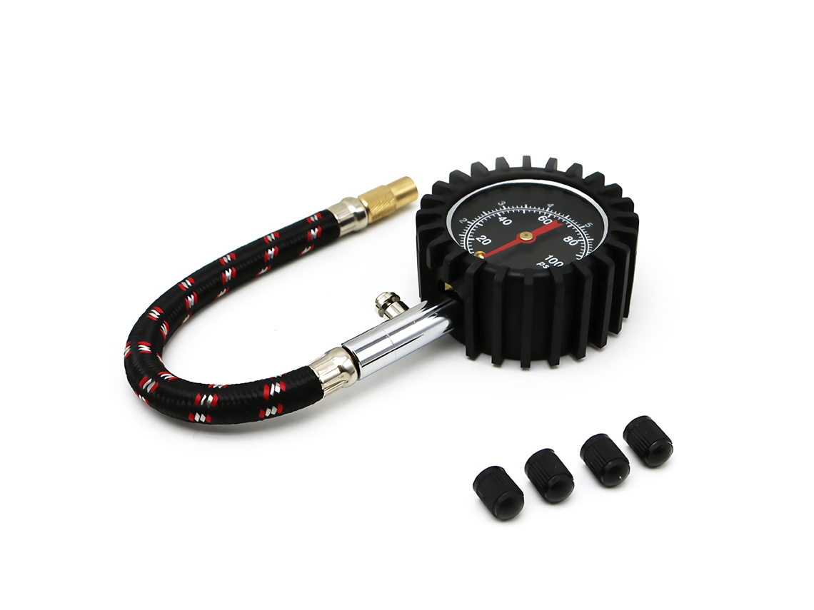 Manômetro De Pressão De Pneus Automotivo 0~100psi Com Mangueira De Ar 165mm, Bico De Cobre E Capa Protectora De Borracha