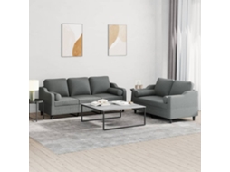 Vidaxl 2 Pcs Conjunto De Sofás Com Almofadas Tecido Cinzento-escuro