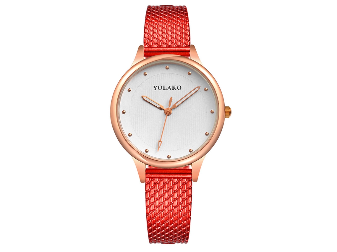 Relógio de Pulso Feminino Casual Simples com Dial Redondo de Quartzo e Cinto de Plástico Vermelho