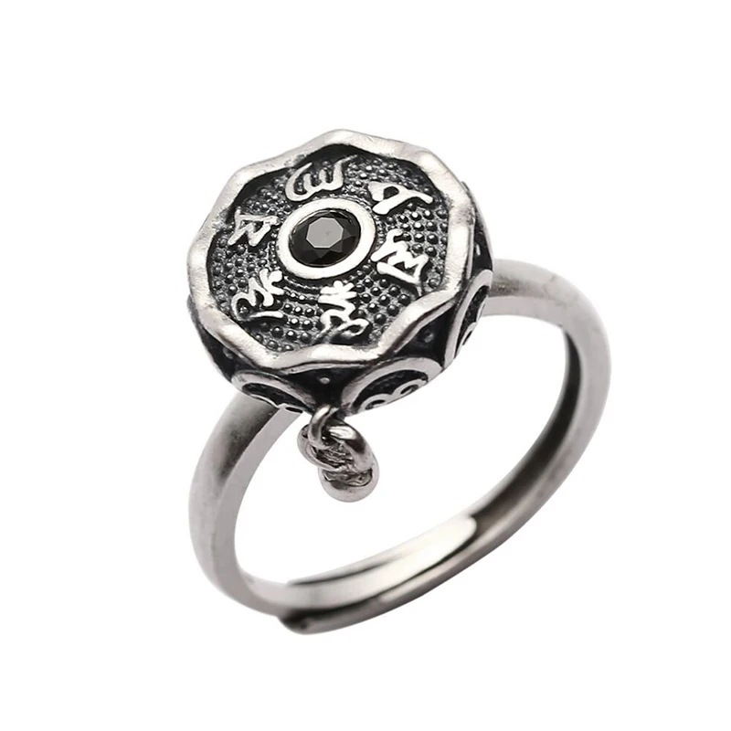 Anel De Roda De Oração Budista Em Prata, Anel Com O Mantra Tibetano Om, Anel Dos Sete Chakras