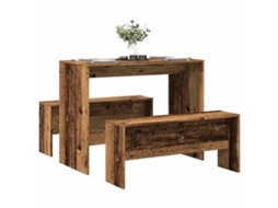 Vidaxl 3 Pcs Conj. Mesa Jantar E Banco Deriv. De Madeira Madeira Velha