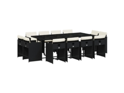 Conjunto de 13 Jantar para Jardim com Almofadões Vime Pe Preto MAISON EXCLUSIVE