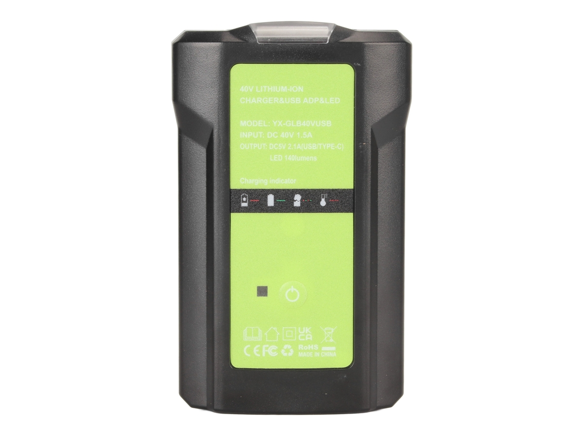 Cargador de baterías de litio de 40 V con luz led ajustable y salida usb para greenworks 29472, 29482, 29462 y 29252 S/MARCA