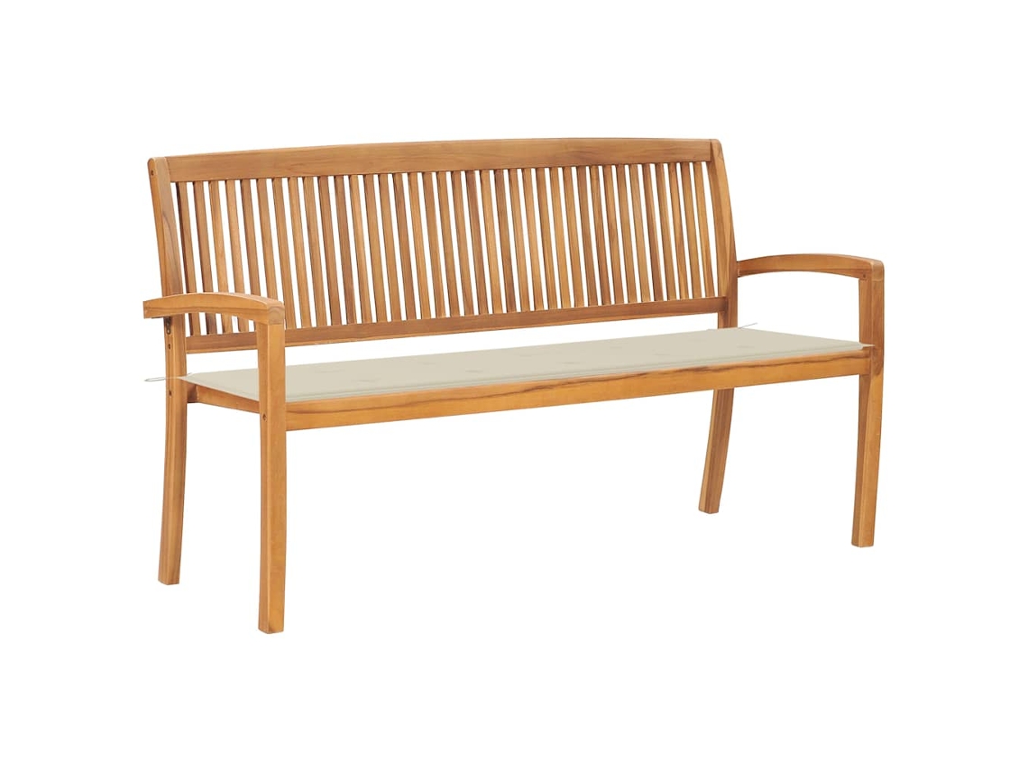 Vidaxl Banco De Jardim Empilhável C/ Almofadão 159 Cm Teca Maciça