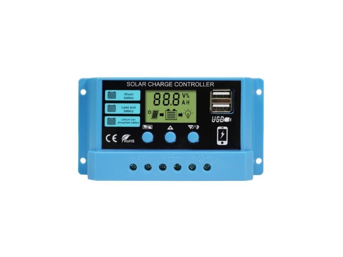 2026 controlador de Carga Solar Inteligente 30a 12v/24v com Display Lcd e Porta Usb 5v/2a