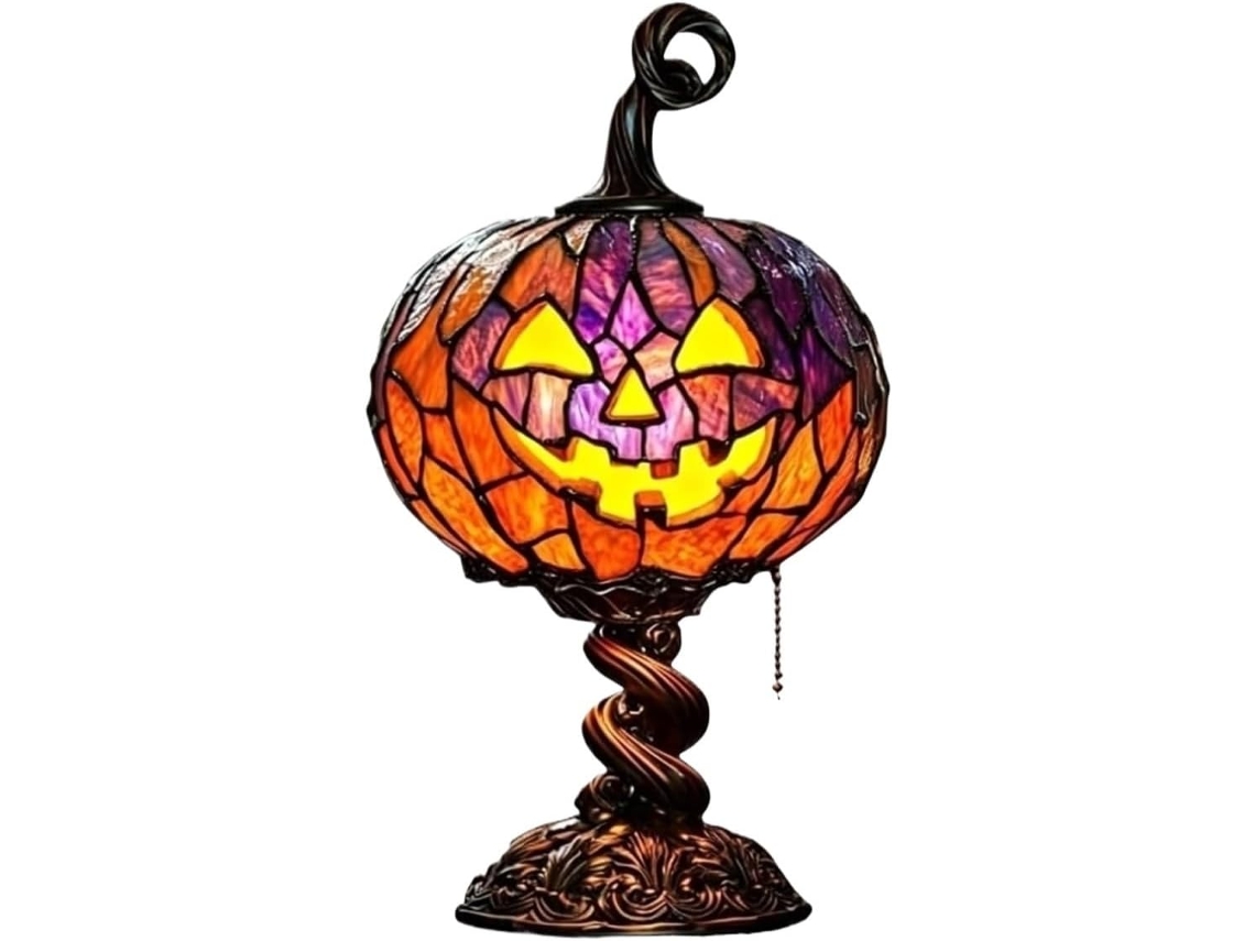 Abajur de mesa em formato de Abóbora para o Halloween com vitral (1 unidade)