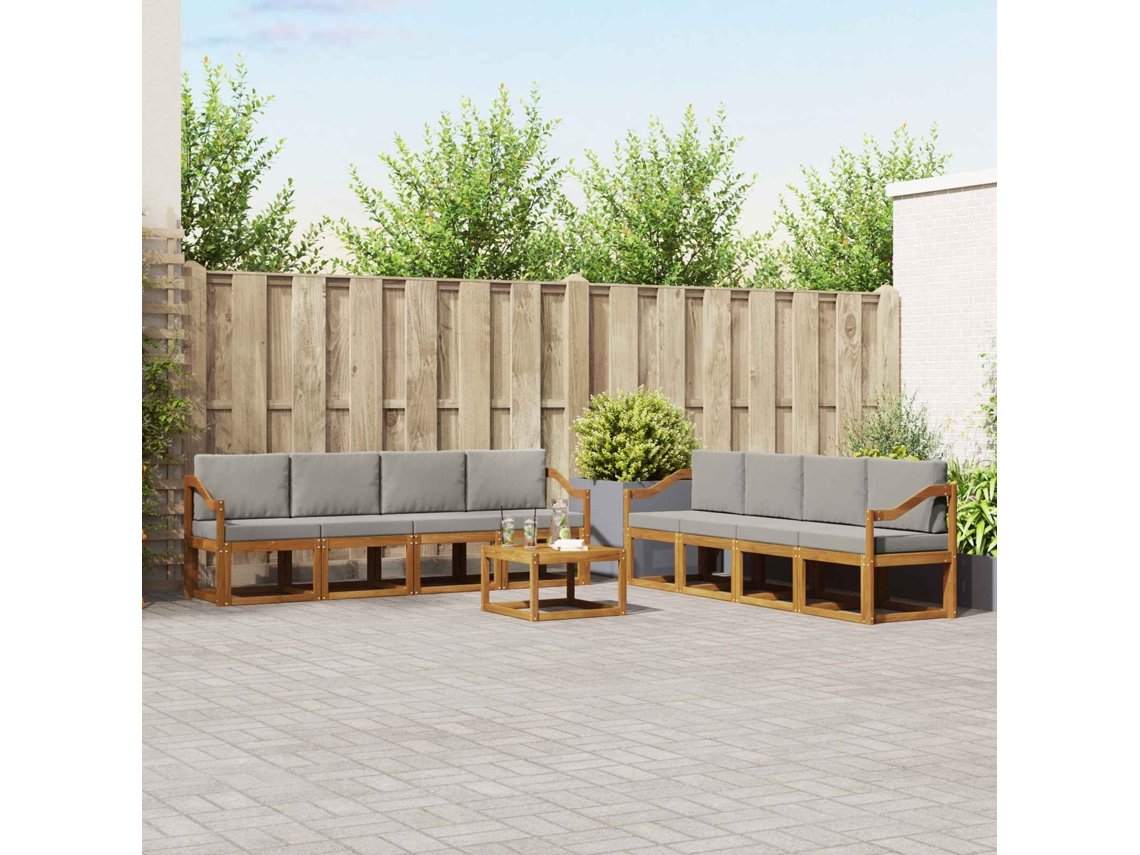 Vidaxl Conjunto De Sofás Para Exterior 9 Unid. Cinza Natural E Claro