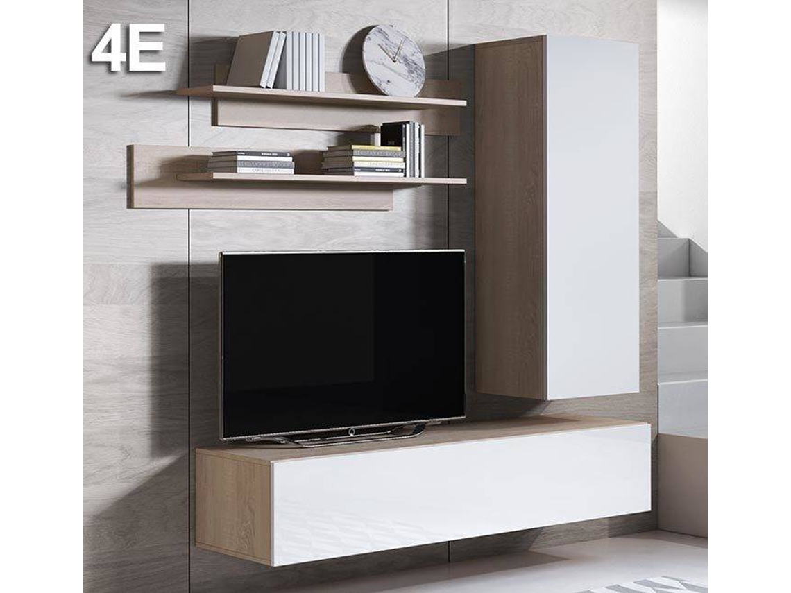 Conjunto de Móveis de TV Luke 4E MÓVEIS BONITOS (Sonoma e Branco - 160x40x166 cm)