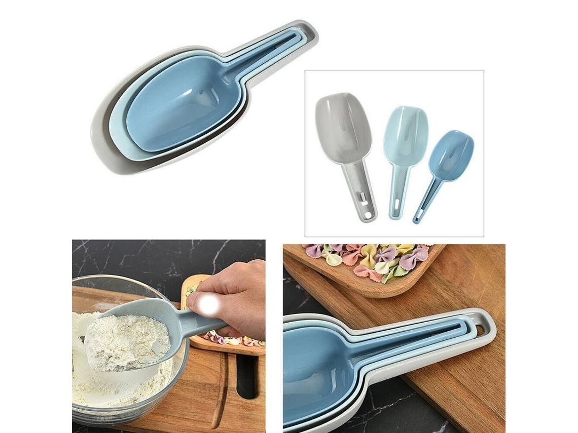 2026 conjunto de 3 Colheres de Plástico para Sorvete Doces Cereais Farinha Alimentos Secos Taupe Azul Claro Azul Escuro