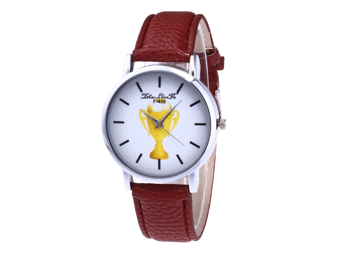 Relógio de Pulso de Quartzo Feminino de Couro Pu Casual Estilo Simples Mostrador Redondo Café