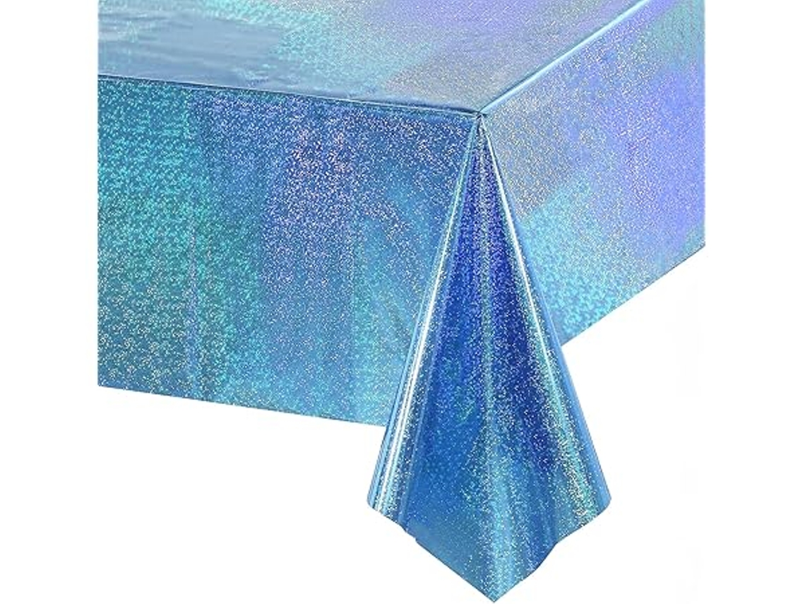 Toalha de Mesa Aniversário com Brilhos Azuis Descartável para Festas, Decoração de Folha Metálica Brilhante, Ergonômico, Uso Diário STELASPLEN