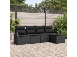 Vidaxl Conjunto De Sofás Com Almofada 5 Pcs Preto Vime Pe