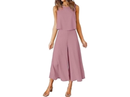 Fasst conjunto Verano Mujer Roylamp: Blusa com Gola Redonda e Calças Largas Curtas Jumpsuit