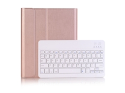 Capa Com Teclado Bluetooth Compatível Com Ipad Mini 2019 (12345) Ouro, Retroiluminada, Cor Rosa