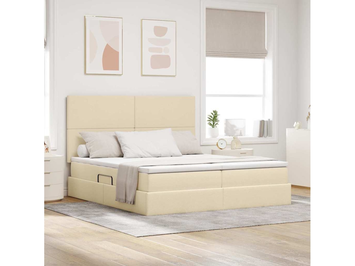 Vidaxl Cama Com Armazenamento Com Cabeceira Creme 200 X 200 Cm Tecido