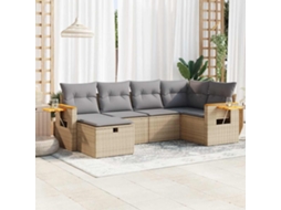 Vidaxl 6 Pcs Conjunto De Sofás P/ Jardim Com Almofadões Vime Pe Bege