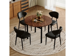 Conjunto Mesa Redonda 100cm Madeira 4 Cadeiras Braços Pu Preto Curvo
