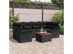 Vidaxl Conjunto De Sofá De Jardim Com Almofada 7 Pcs Preto Vime Pe