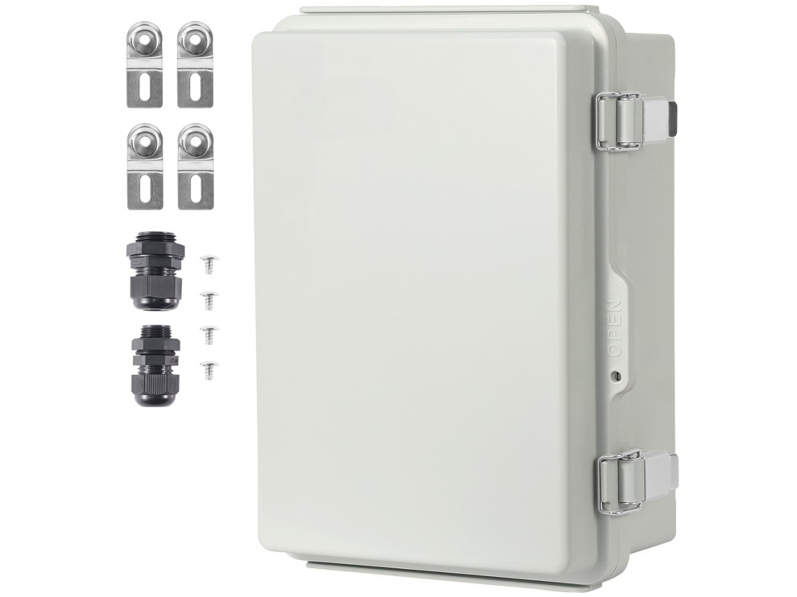 Caixa De Derivação Plástica 300 X 200 X 180 Mm Ip67 Com Tampa Articulada E Fecho Em Aço Inoxidável Sus 304
