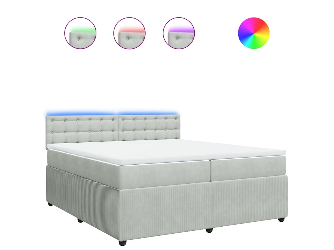 Cama com Molas e Colchão Veludo Cinzento Claro MAISON EXCLUSIVE (200x200 cm)